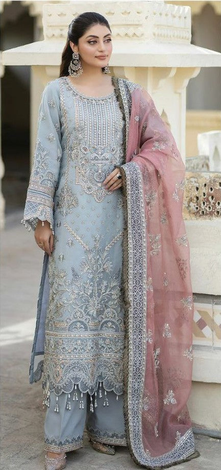 Heavy Embroidered Georgette Top, Santoon Bottom & Fox Georgette Dupatta with Santoon Inner