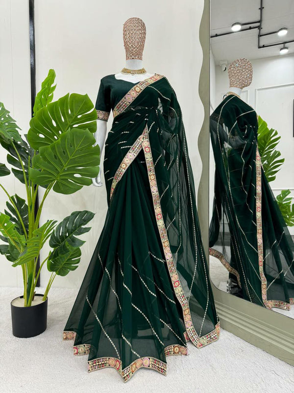 Beautiful Faux Georgette Saree with Coding and Sequence Work with Lace & Sequins Blouse