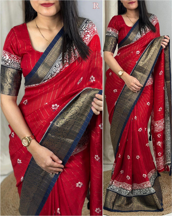 Radiant Pure Delta Moss Saree with Zari Jacquard Border and Tussels in the Pallu