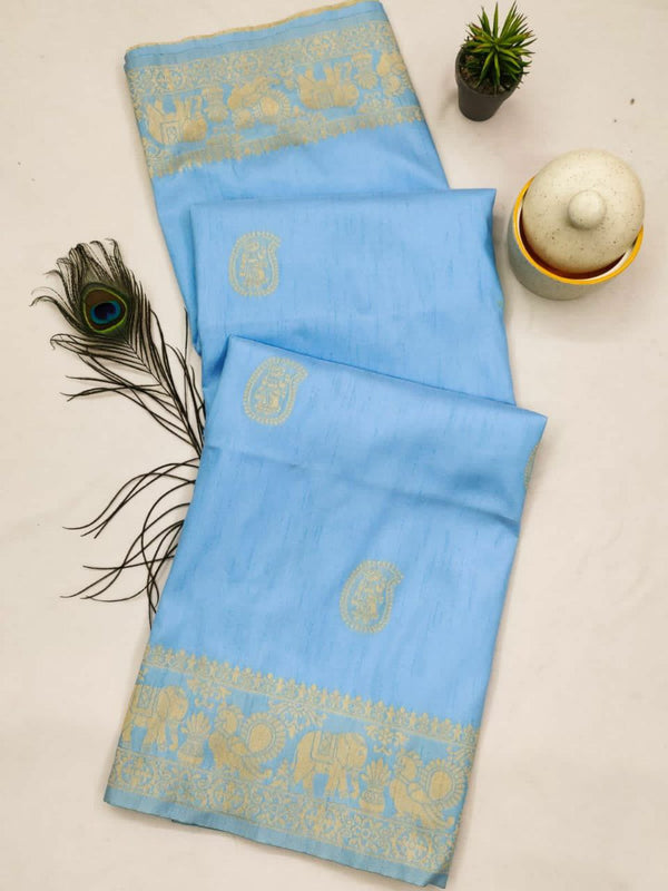 Luxury Raw Silk Two-Tone Saree with Antique Design and Matching Blouse