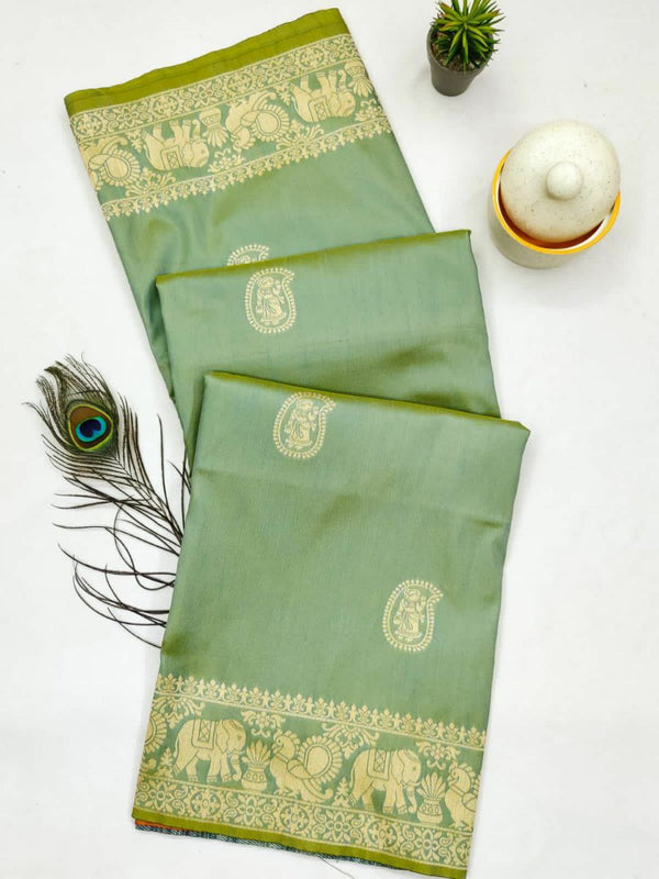 Sophisticated Raw Silk Saree with Antique Weaving and Contrast Blouse Piece