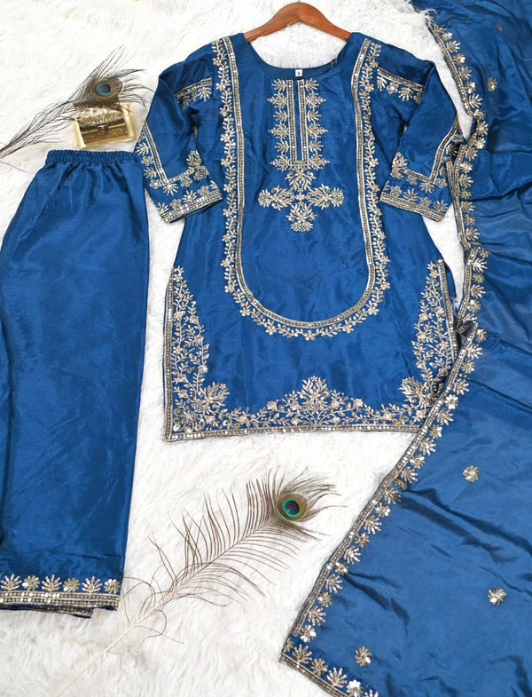 Stylish Chinon Sharara Set with Intricate Sequence Embroidery Work