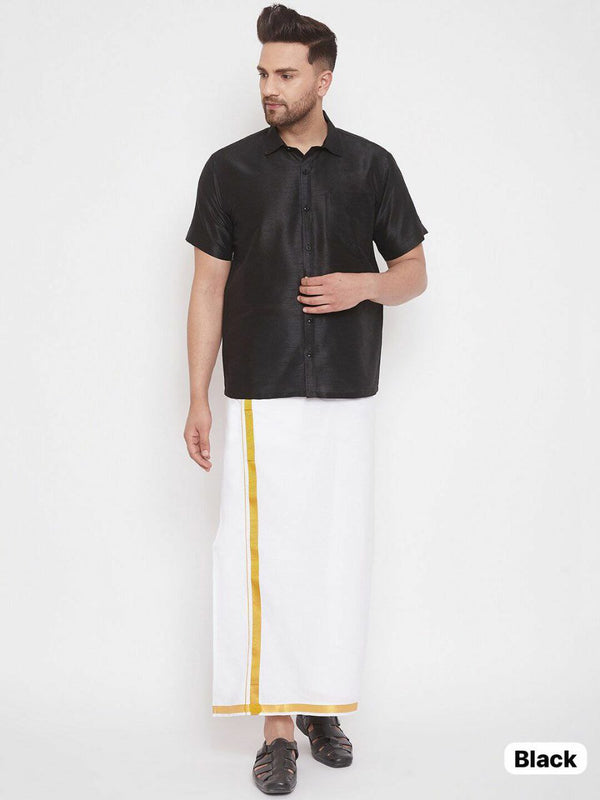 Stylish Thalaivaa Festival Shirt with Cotton Dhoti and Gold Border