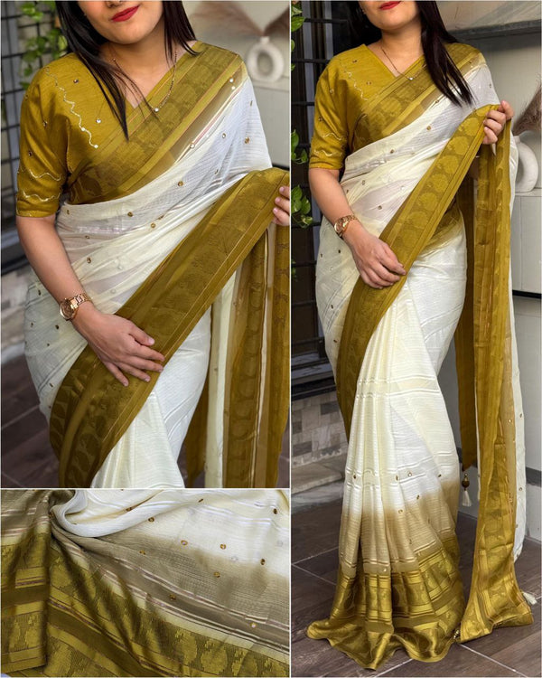 Chic Georgette Saree with Shaded Print and Gotapatti Mirror Embellishments