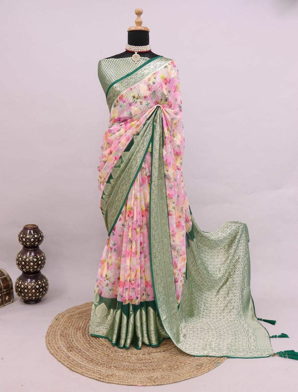 Elegant Woven Georgette Silk Saree with Floral Print and Latkan Pallu