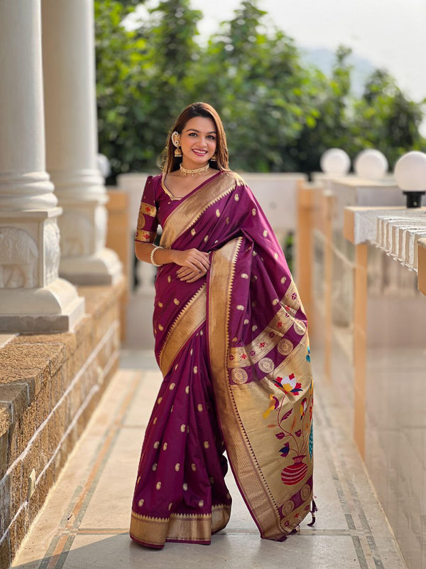 Festive Paithani Silk Saree with Weaved Traditional Pallu