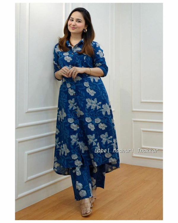 Contemporary Muslin Printed Kurti & Pant Set for Women