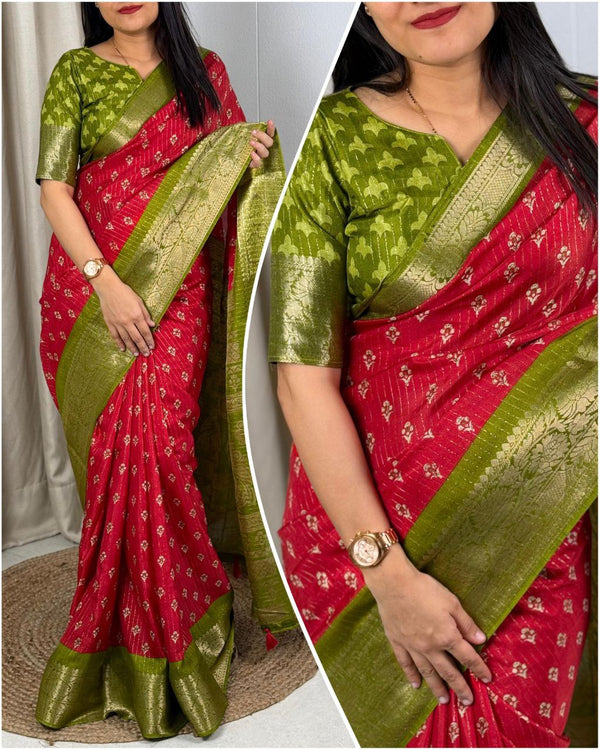 Elegantly Designed Muslin Cotton Saree with Zari Jacquard Border & Tassels