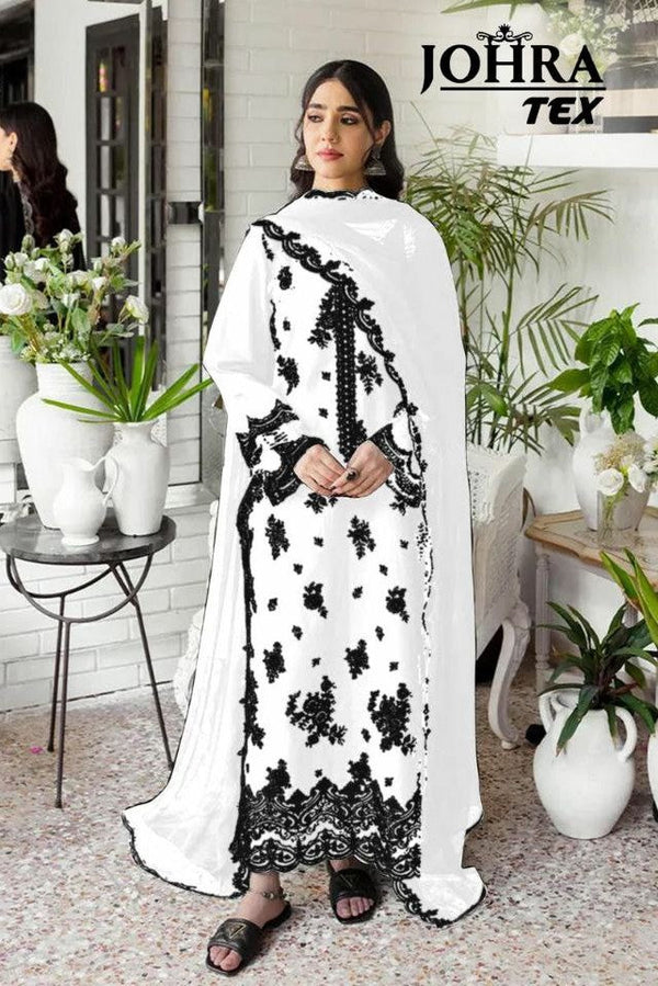 Elegant Reyon Cotton Embroidered Suit with Pearls & Organza Dupatta