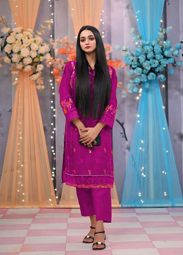 Designer Stitched Organza Suit with Santoon Bottom