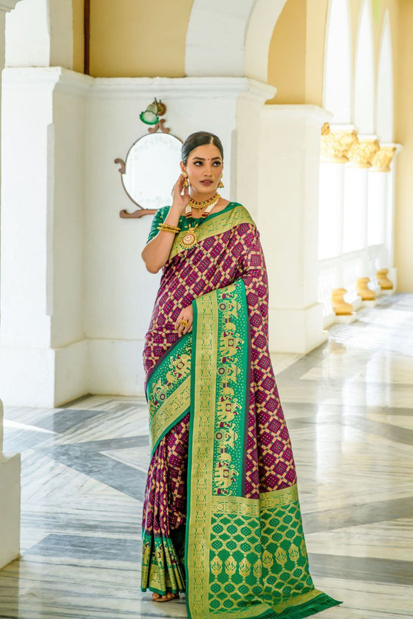 Banarasi Silk Saree with Contrast Barrat Weaving Border and Bandhani Design