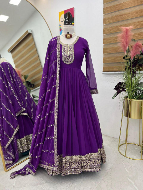 Beautiful Fox Georgette Gown with 3-Meter Flair and Embroidered Dupatta