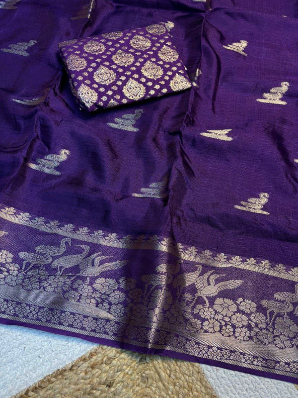 Traditional Jacquard Heron Viscose Khadi Silk Saree with Zari Weaving Blouse