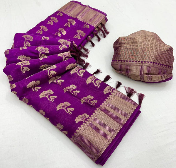 Designer Banarasi Satin Saree with Grand Pallu and Elegant Blouse