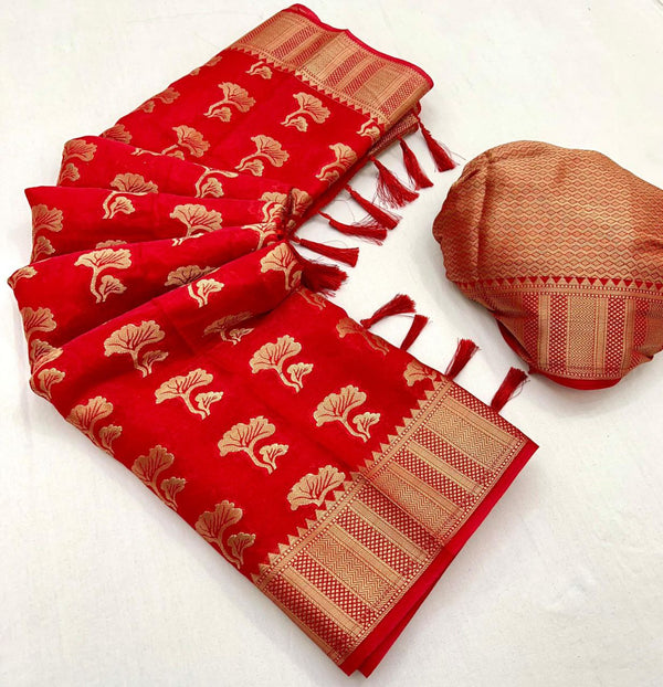 Sophisticated Handloom Banarasi Satin Saree with Luxurious Details