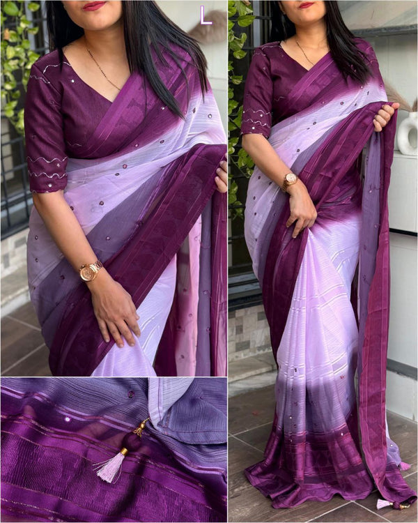 Casual Wear Georgette Saree with Shaded Print and Gotapatti Mirror Work