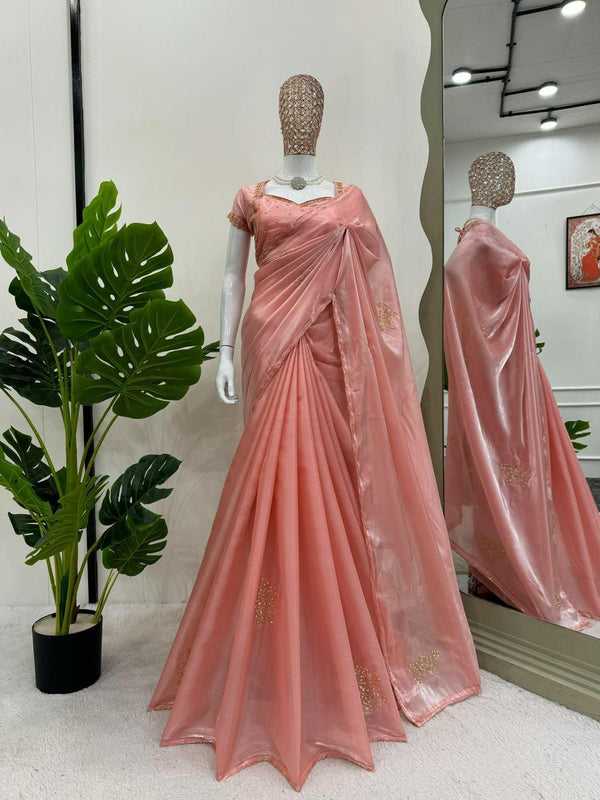 Beautiful Jimmy Chu Silk Saree with Handwork and Designer Blouse