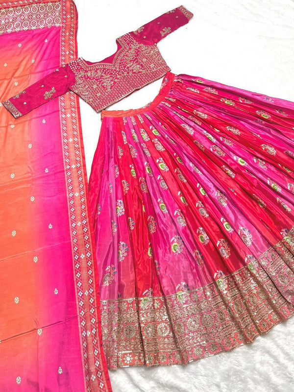 Complete Elegance: Heavy Chinon Lehenga with Matching Dupatta