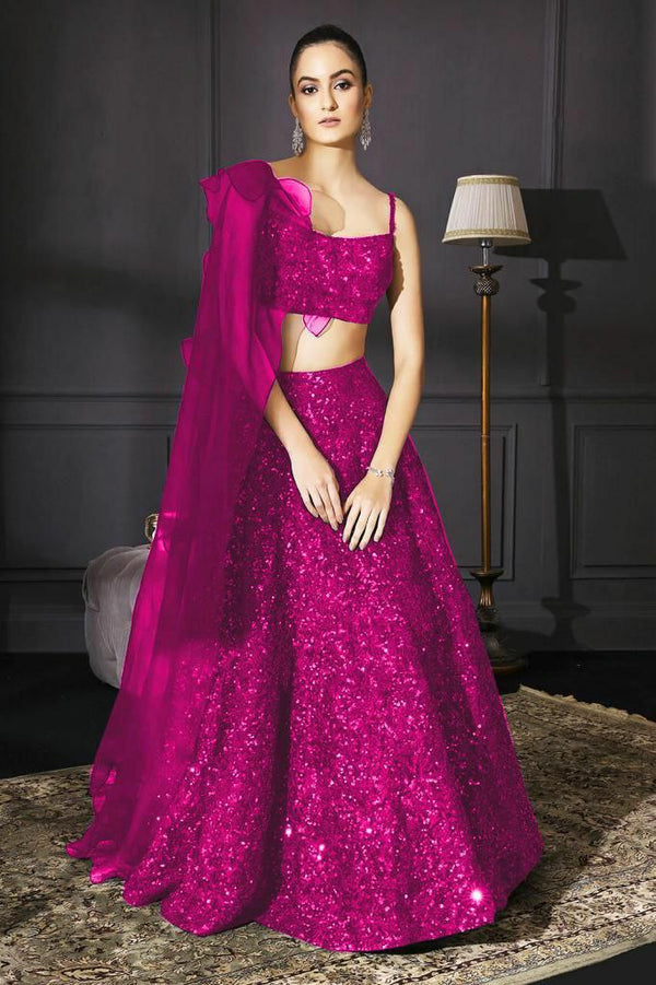 Elegant Velvet Lehenga with Fully Stitched Blouse and Sequence Detailing