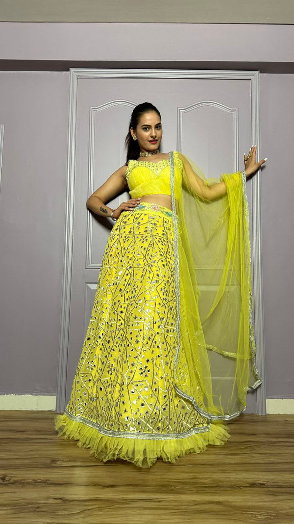 Sophisticated Georgette Lehenga with Ruffle Net Border and Satin Blouse