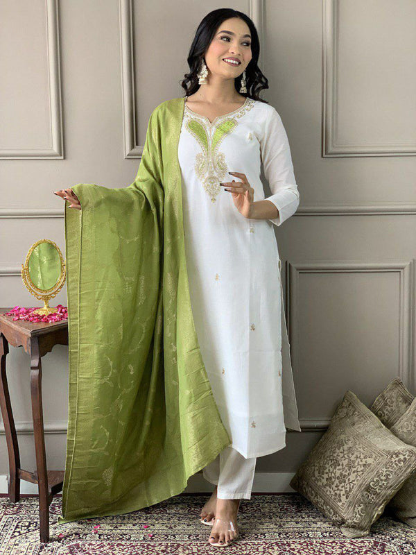 Festive Viscose Chanderi Designer Kurta Set with Embroidery Work