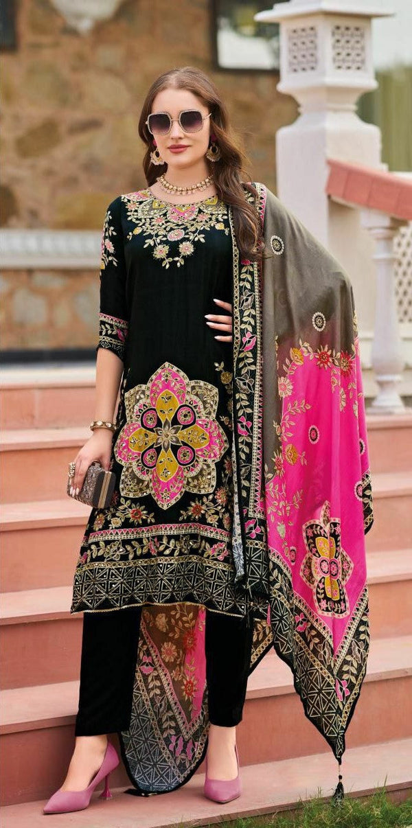 Pure Maslin Digital Print Set with Aari Handwork, Reyon Bottom, and Dupatta