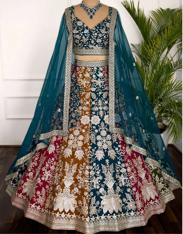 Traditional Faux Georgette Lehenga with Heavy Sequence Work, Choli, and Dupatta