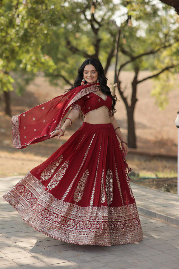 Luxurious Maroon Lehenga with Heavy Sequins and Lace Border