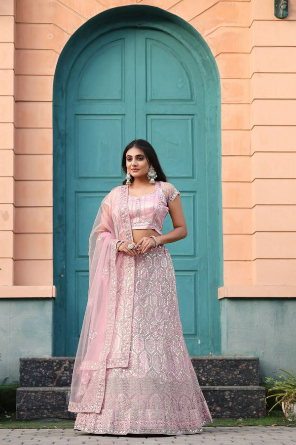 Beautifully Detailed Net Lehenga with Sequins and Coding Work