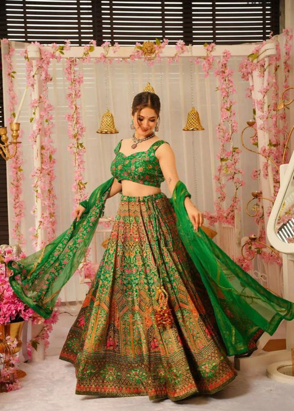 Digital Printed Jimmy Organza Silk Lehenga Set with Padded Blouse