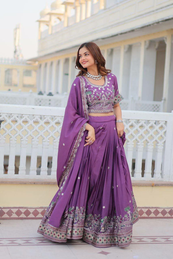 Elegant Chinon Lehenga Choli with Sequence Embroidery and Dori Latkan