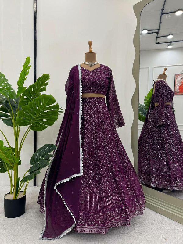 Graceful Faux Georgette Lehenga with Semi-Stitched Choli and Fancy Lace Dupatta