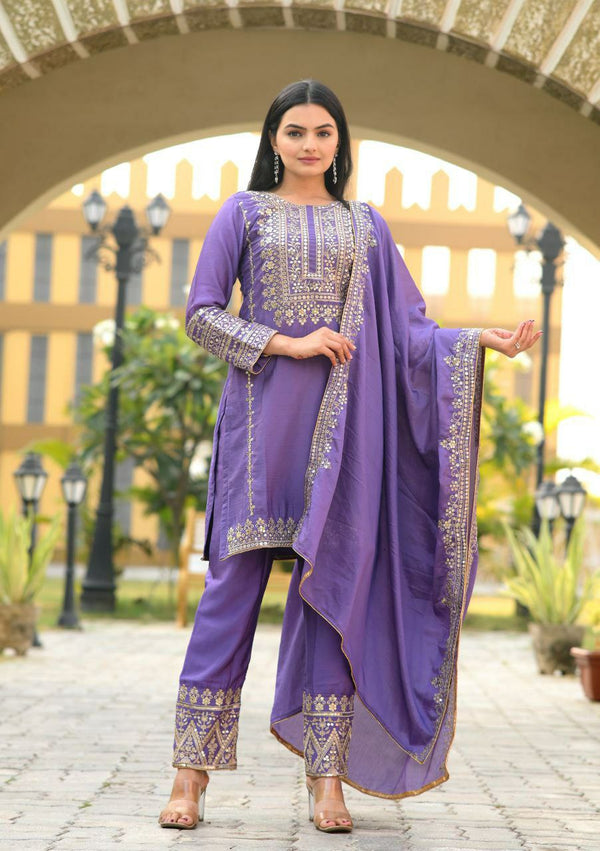 Glamorous Chinon Sharara Set with Embroidery Work and 2.2 Meter Dupatta