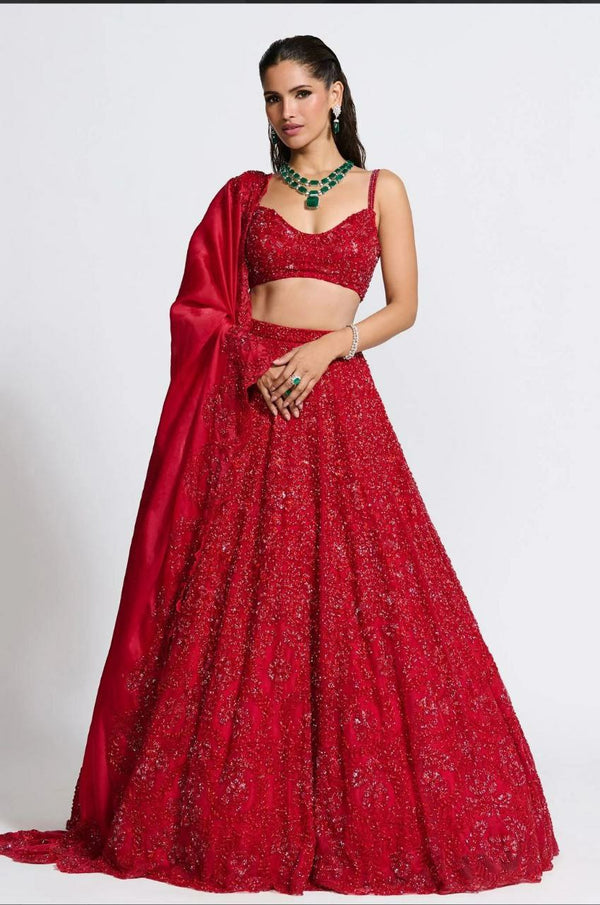 Designer Premium Vichitra Silk Lehenga with Sequins Work & Matching Dupatta