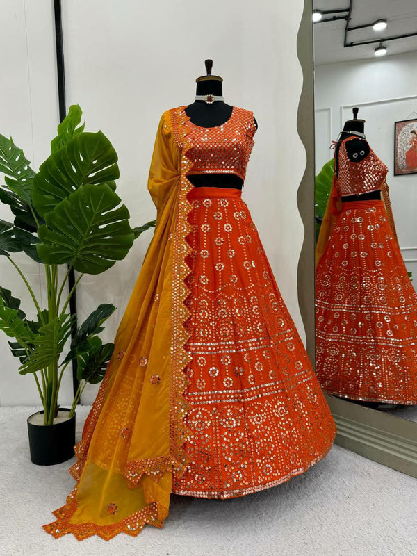 Traditional Chinon Lehenga with 9mm Sequins and Lace Border