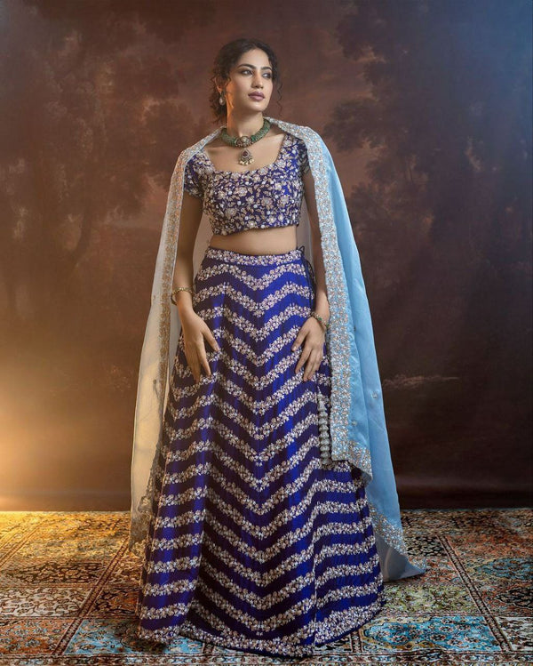 Elegant Chinon Silk Lehenga with Heavy Sequins, Embroidery & Coding Work