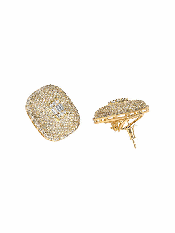 Rubans Premium 22K Gold plated Pave Golden Topaz AAA Cubic Zirconia Pave Statement Stud Earrings