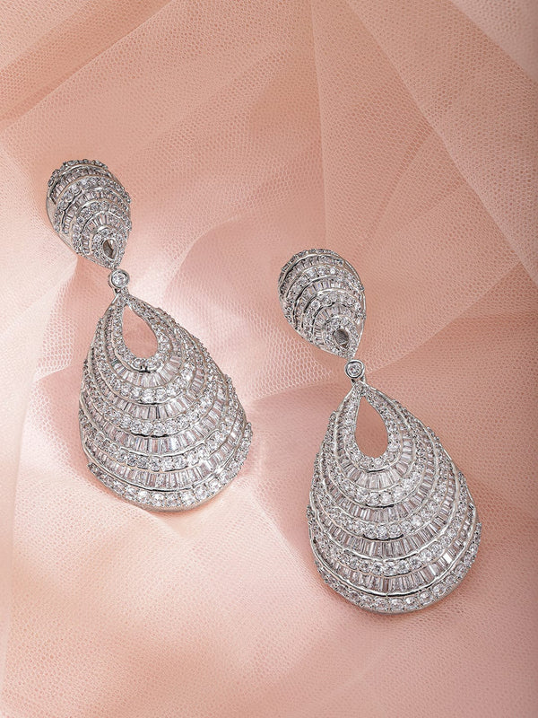 Rubans Rhodium plated Crystal Zirconia Studded Pear Drop Earring