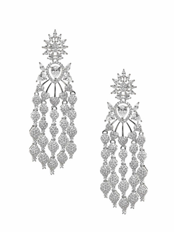 Rubans Rhodium plated Zirconia Pave Studded Drop Statement Earrings