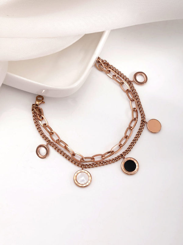 Rose Gold Plated Stone Studded Link Bracelet