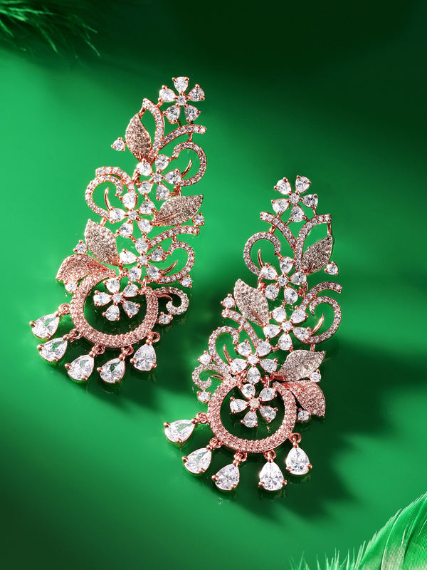 Rubans 18k Rose Gold Plated Zirconia Studded Chandelier Earrings