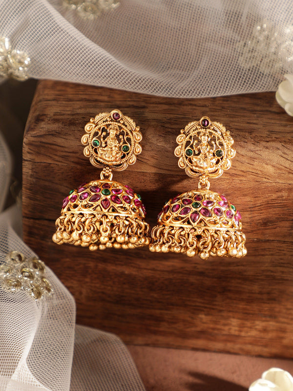 Rubans 22k Gold-Plated Divine Temple Jhumka Earrings for Timeless Elegance