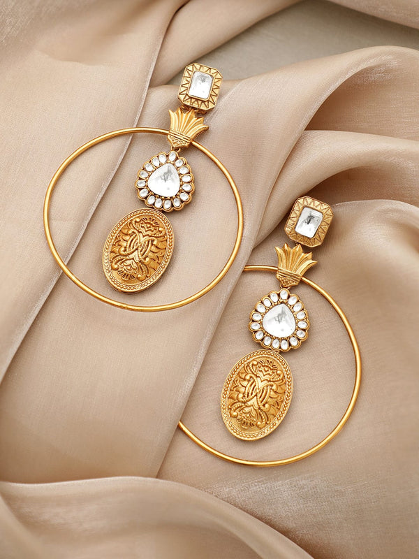 As Seen On Esha Deol - Rubans 22K Gold plated Polki Zirconia Statement Dangle Earrings