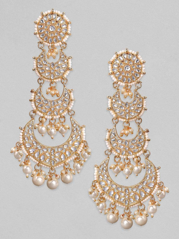 Rubans 24K Gold Plated Handcrafted Kundan & White Pearls Chandelier Earrings