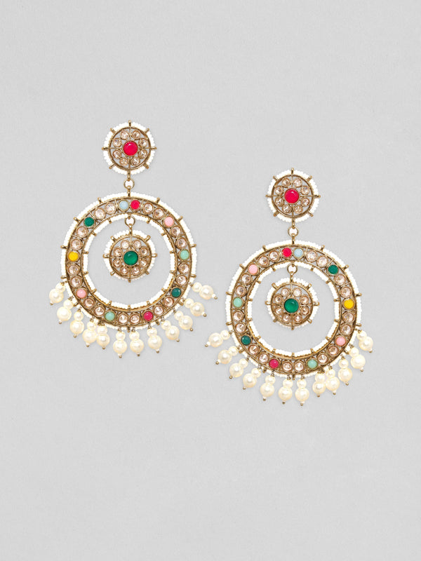 Rubans 24K Gold Plated Multicolour AD Studded Chandballi Earrings