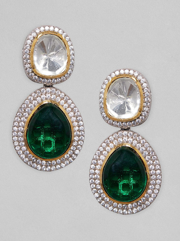 Rubans Dual Tone Polki Drop Earrings With Kundan And American Diamonds