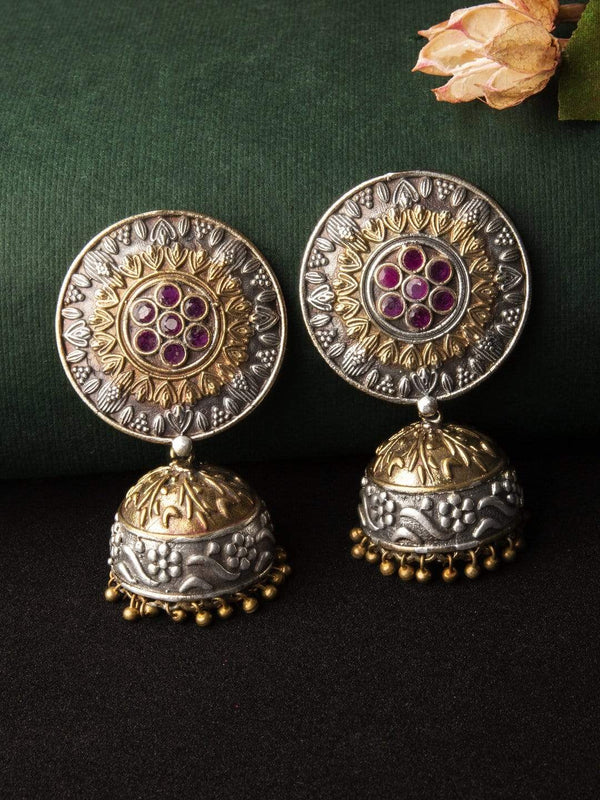 Rubans Dual Toned Oxidised  Hand Crafted Jhumka Earrings