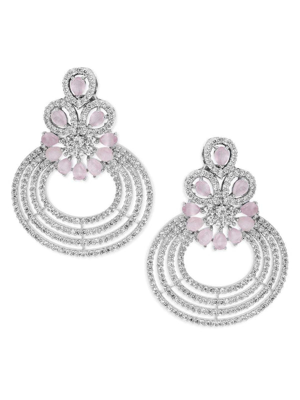 Rubans Elegant Blush Pink AD Chandbali Earrings