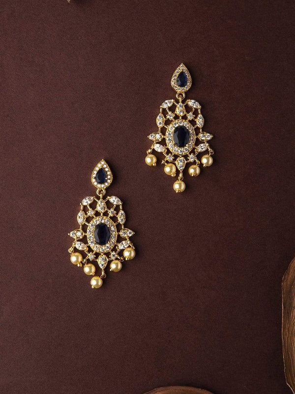 Rubans Finely Handcrafted Gold Plated CZ and Faux Colorstone Studded Drop Earrings