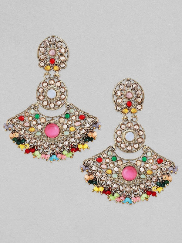 Rubans Gold Plated Multicolor AD Studded Earrings